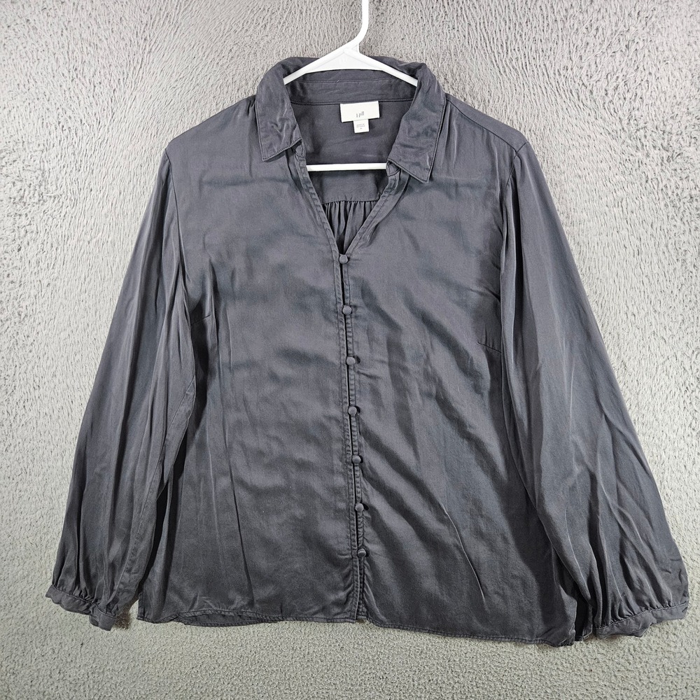 J. Jill Women Gray 100%‎ Modal Rayon Button Front Long Sleeve Blouse Size M